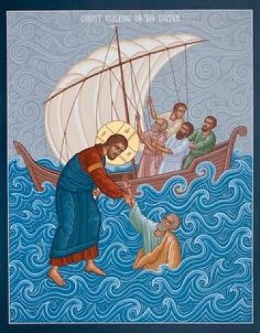 Pierre et Christ marche sur les flots